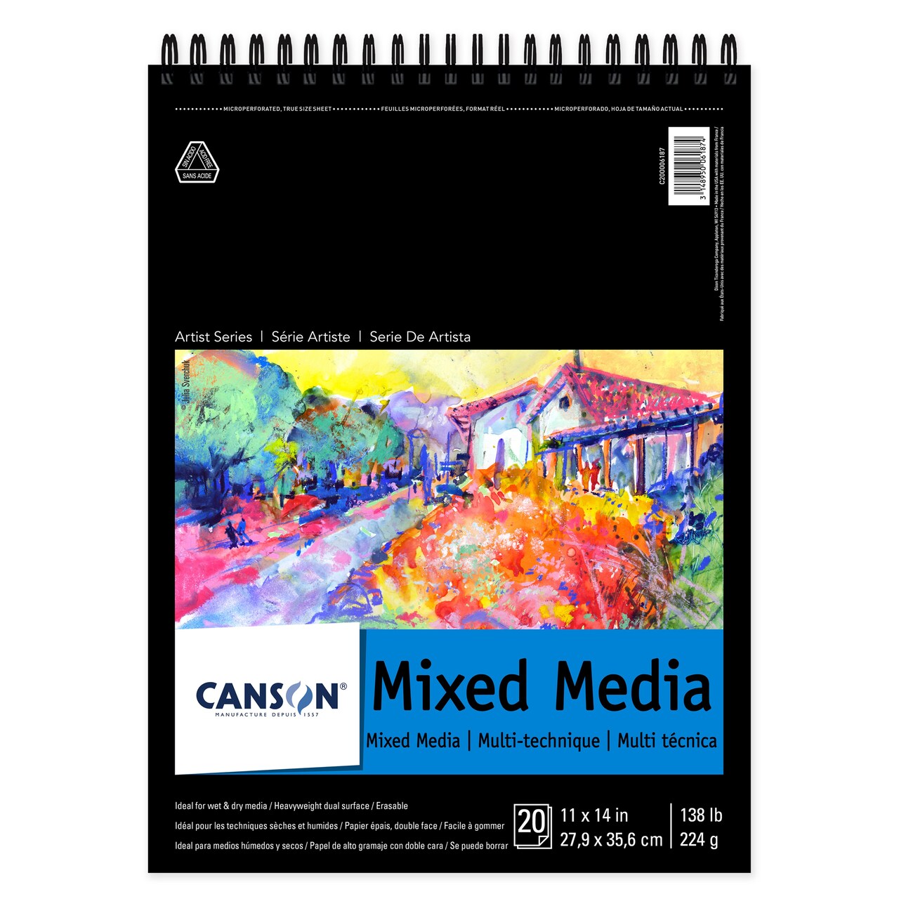 Canson Artist Series Mixed Media Pad 11"X14"-Top Wire, 20 Sheets